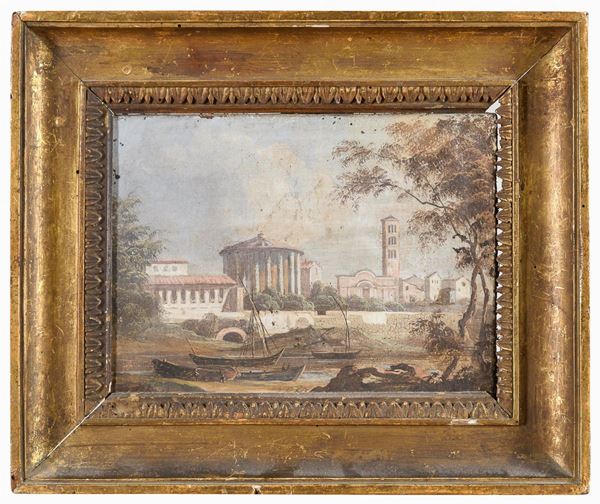 VEDUTA DEL TEVERE DI PITTORE DELLA FINE DEL SETTECENTO