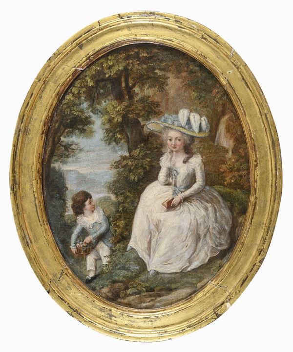 DIPINTO DAMA CON FANCIULLO DI PITTORE FRANCESE