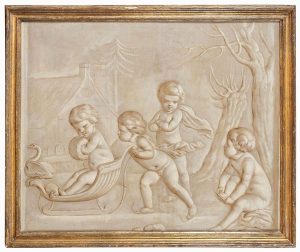 GRISAILLE GIOCHI DI PUTTI DI SCUOLA BOLOGNESE