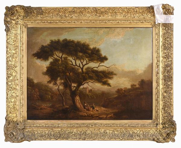 PAESAGGIO CON CONTADINI E ROCCA DI PITTORE INGLESE