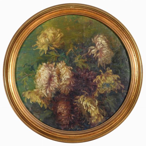 DIPINTO CIRCOLARE FIORI DI PITTORE EUROPEO