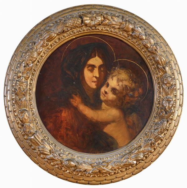 DIPINTO CIRCOLARE MADONNA COL BAMBINO