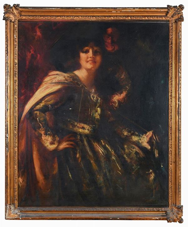DIPINTO DONNA IN MASCHERA DI SPADACCINO