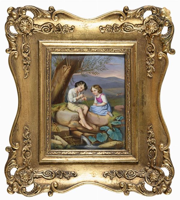 COPPIA DI DIPINTI GIOVINETTI SU PORCELLANA