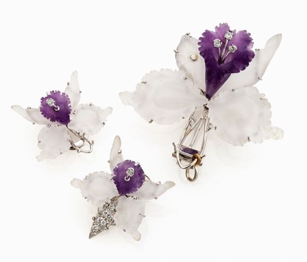 PARURE DI COPPIA DI ORECCHINI E SPILLA CIONDOLO