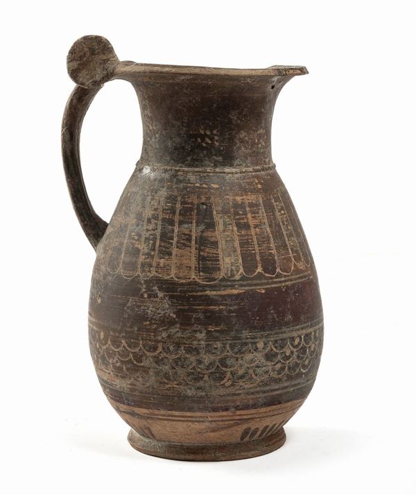OLPE ETRUSCO CORINZIA IN TERRACOTA, VII-VI SECOLO A.C.