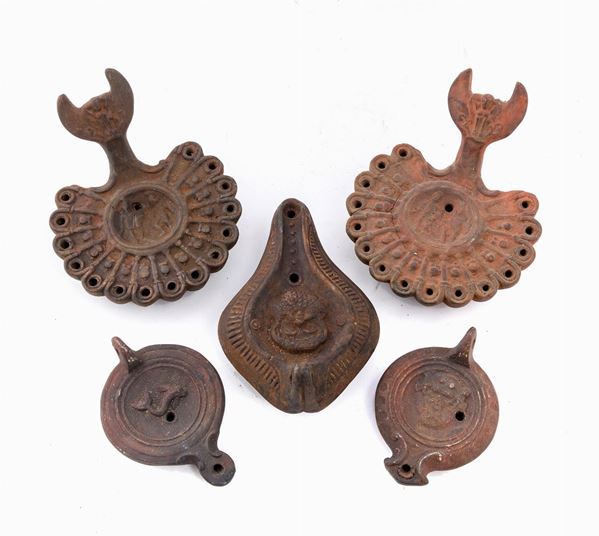 CINQUE LUCERNE TERRACOTTA, XIX SECOLO