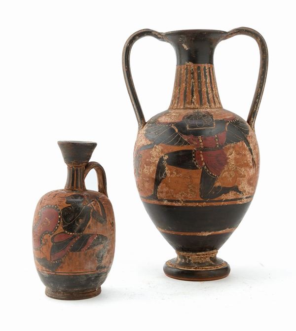 UNA ANFORA ED UN LEKYTHOS, XIX SECOLO