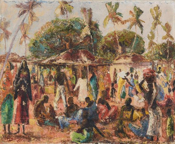 DIPINTO VILLAGGIO AFRICANO, 1955