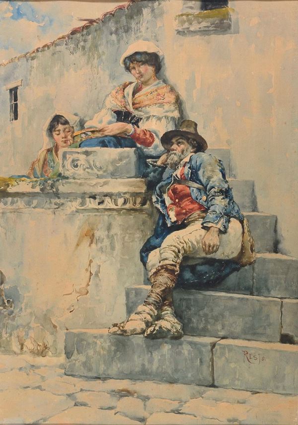 ACQUERELLO POPOLANI A RIPOSO DI RAFFAELLO RESIO
