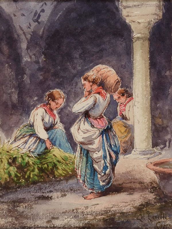 ACQUERELLO POPOLANE A CAPRI DI GABRIELE CARELLI