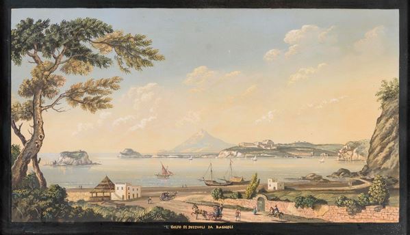 GOUACHE GOLFO DI POZZUOLI DA BAGNOLI