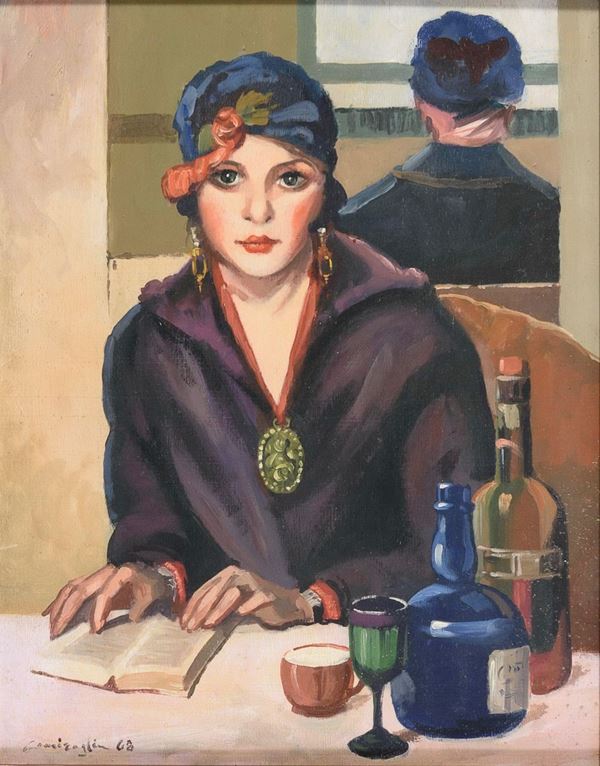 DIPINTO DONNA AL BAR