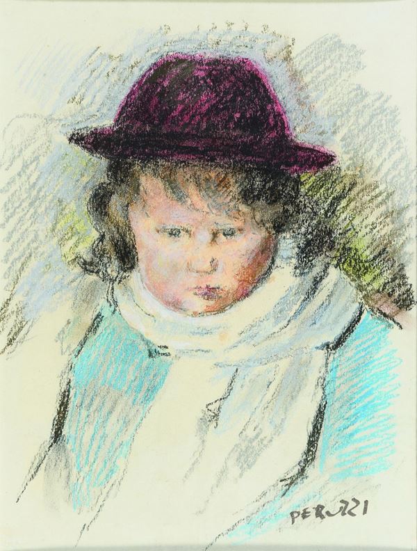 PASTELLO RITRATTO DI BAMBINO DI CESARE PERUZZI