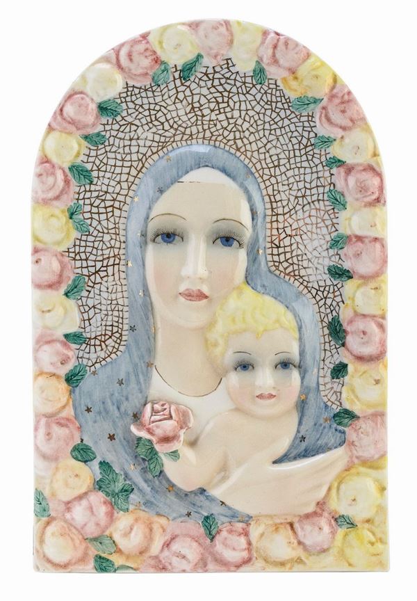 PLACCA IN CERAMICA MADONNA DELLE ROSE, IGNI TORINO, ANNI '30