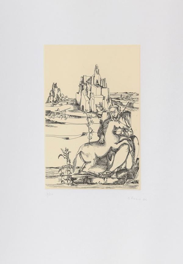 INCISIONE DAMA CON L&#39;UNICORNO F.TA E. RIZZO