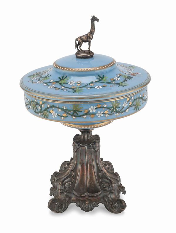BISCOTTIERA IN ARGENTO E OPALINE