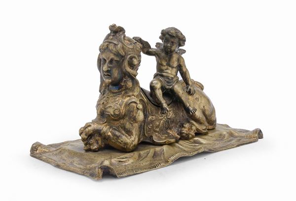 CALAMAIO IN BRONZO A SFINGE CON AMORINO