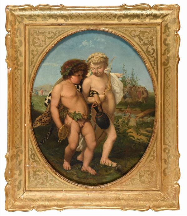 DIPINTO BACCO E CUPIDO A BRACCETTO, DA G&#201;ROME