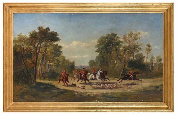 PAESAGGIO CON CACCIA ALLA VOLPE DI PITTORE INGLESE