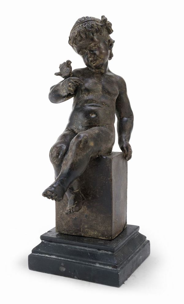 SCULTURA DI PUTTO IN METALLO BRUNITO