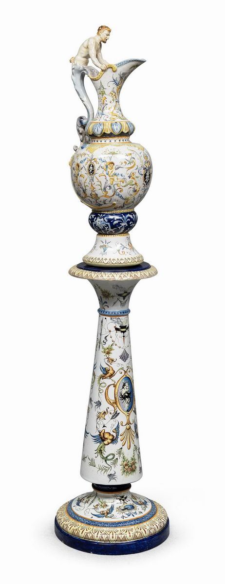 BROCCA CON COLONNA IN CERAMICA, PROBABILMENTE GINORI