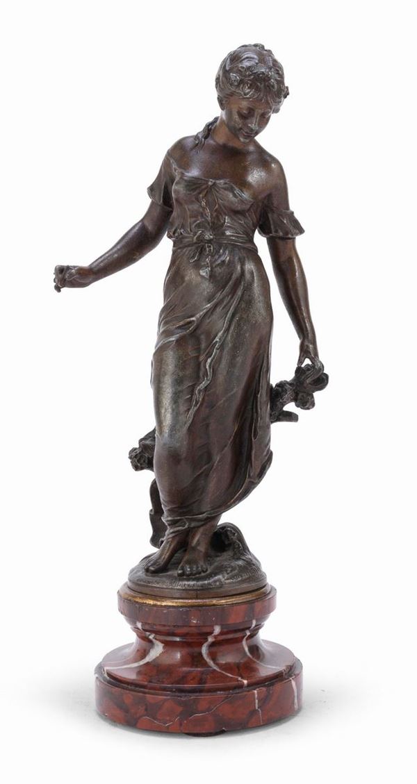 BRONZO FANCIULLA CON FIORI F.TO MOREAU