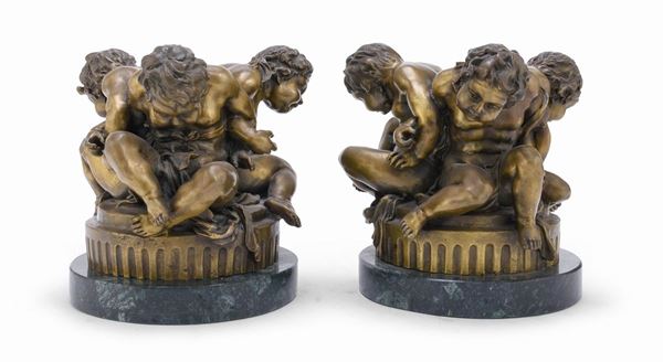 COPPIA DI SCULTURE IN BRONZO