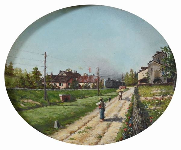 DIPINTO STRADA DI CAMPAGNA CON CONTADINI