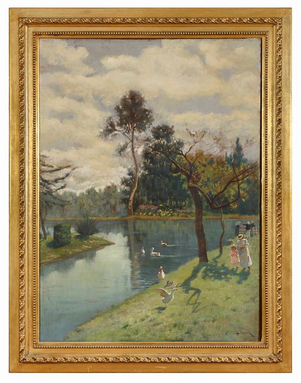DIPINTO PASSEGGIATA CON ANATRE DI ANTONIO BARONE