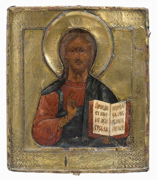ICONA RUSSA CRISTO PANTOCRATOR DEL SETTECENTO