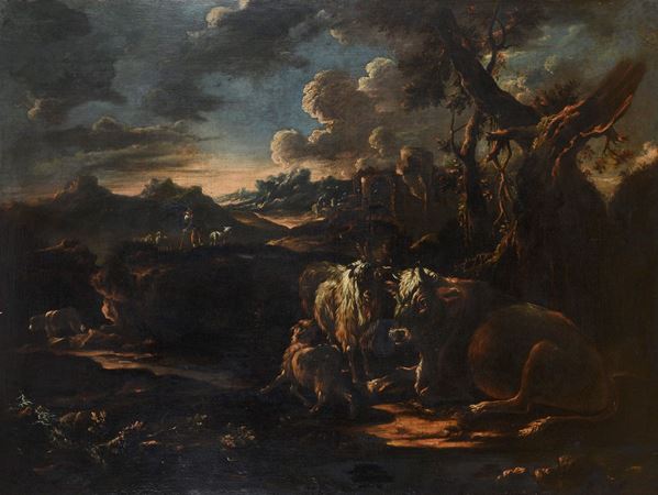 PAESAGGIO CON PASTORE E ARMENTI ATTRIBUTO A DOMENICO BRANDI