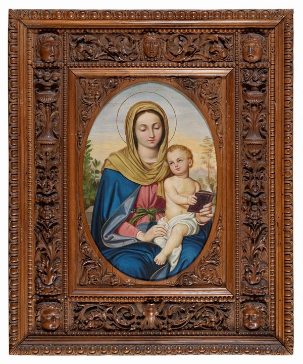VERGINE COL BAMBINO DI PITTORE DI MANIERA RINASCIMENTALE