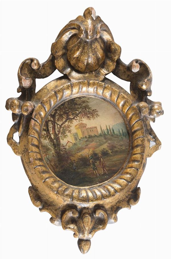 PICCOLO PAESAGGIO CON CORNICE DI STILE BAROCCO