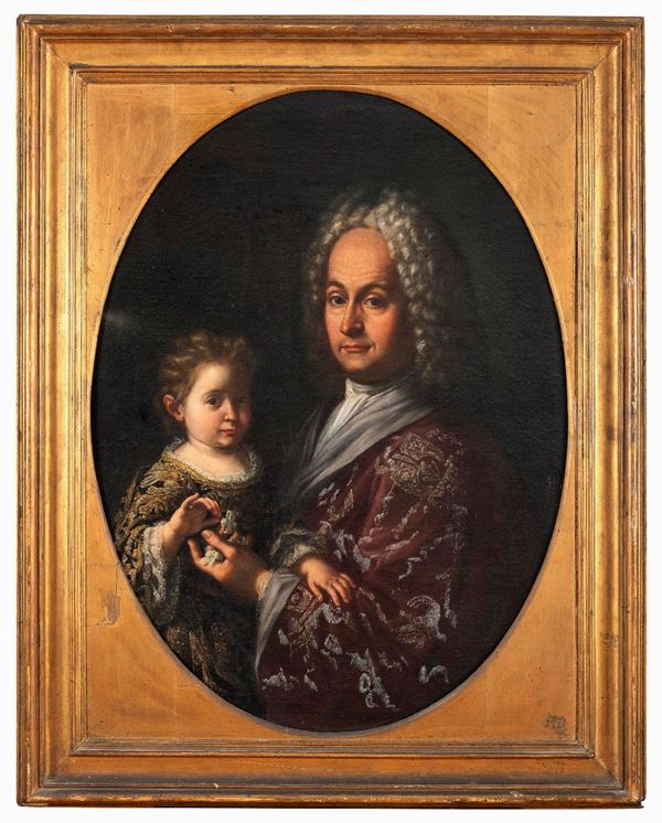 RITRATTO NOBILUOMO CON BAMBINA DI PITTORE LOMBARDO DEL SETTECENTO