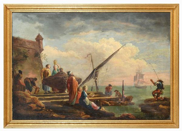 VEDUTA PORTUALE DI PITTORE FRANCESE FINE SETTECENTO