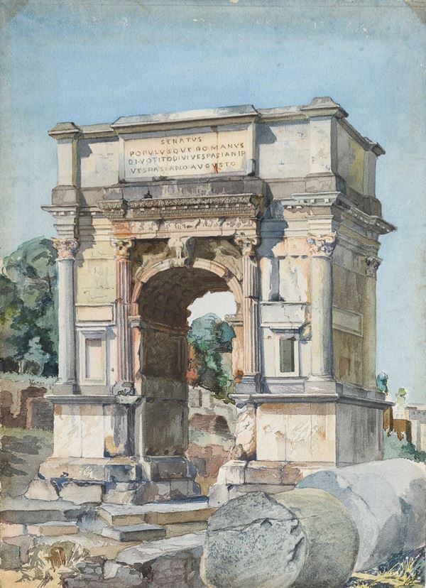 ACQUERELLO ARCO DI TITO DI PITTORE TEDESCO