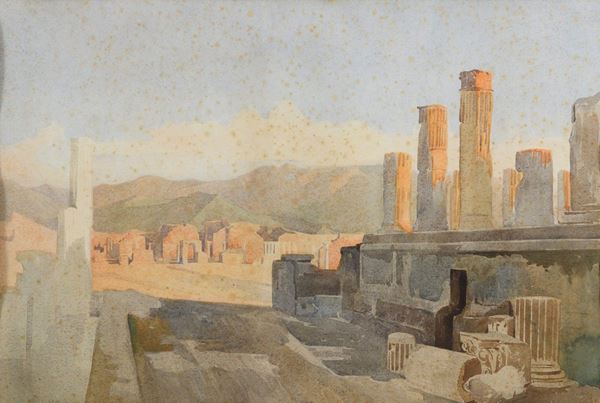 ACQUERELLO FORO DI POMPEI DI ALESSANDRO CASTELLI