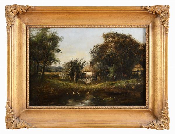 DIPINTO PAESAGGIO CON STAGNO DI PITTORE OLANDESE
