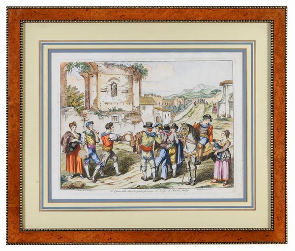 COPPIA DI INCISIONI A COLORI DI BARTOLOMEO PINELLI