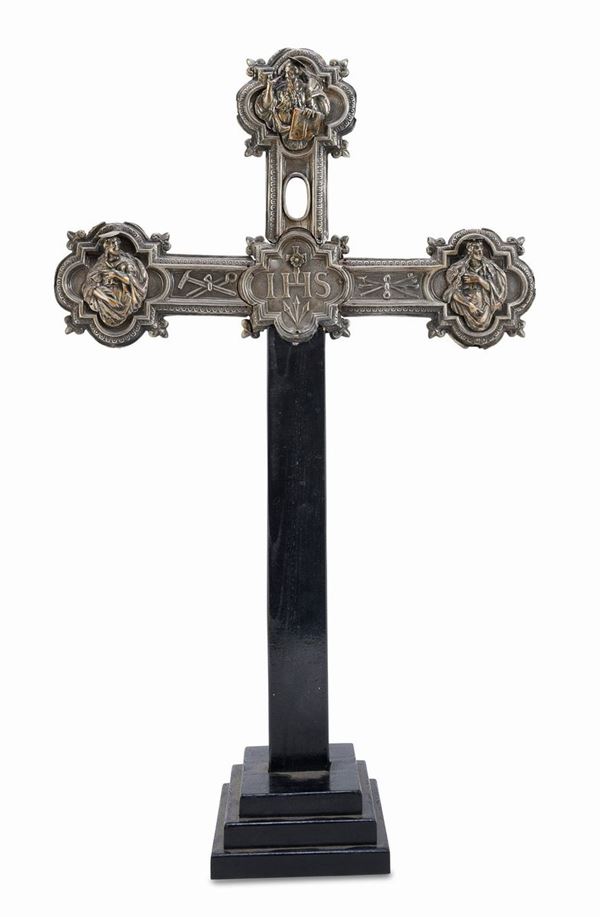 CROCIFISSO IN LEGNO E BRONZO EBANIZZATO