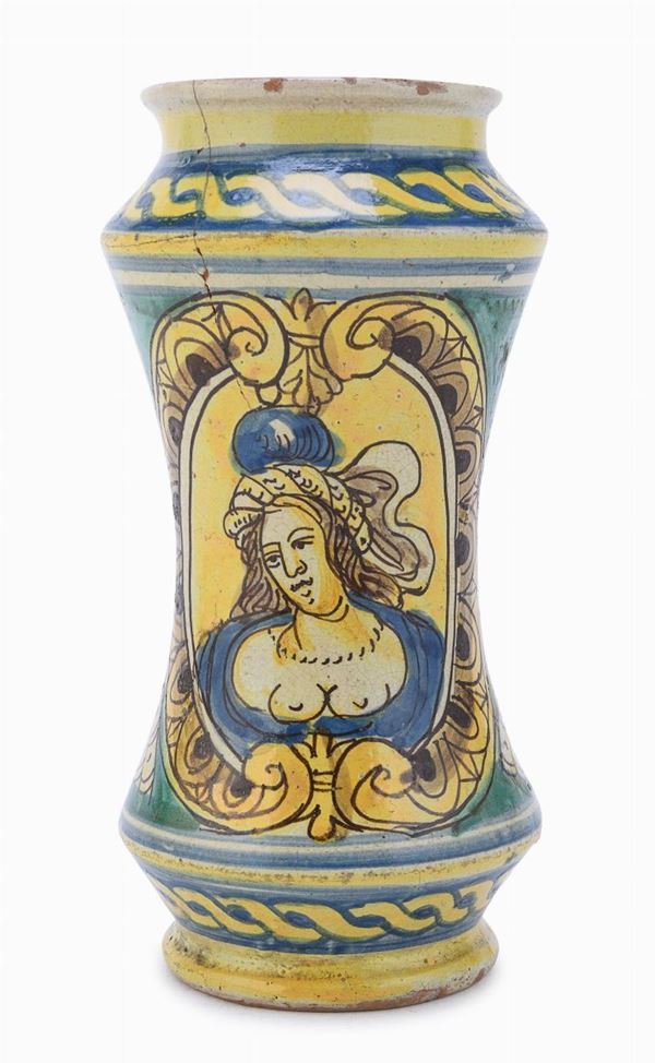 ALBARELLO IN MAIOLICA, PROBABILMENTE SICILIA
