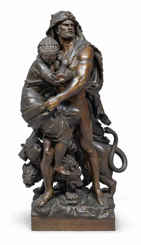 BRONZO ERCOLE, ATENA E CERBERO DI ERNEST RANCOULET