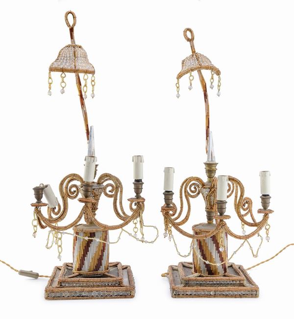 COPPIA DI CANDELABRI CON VETRI, VENEZIA O AUSTRIA