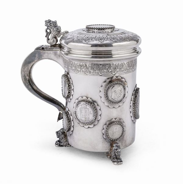 BOCCALE IN ARGENTO CON MONETE, UNGHERIA 1900 ca.