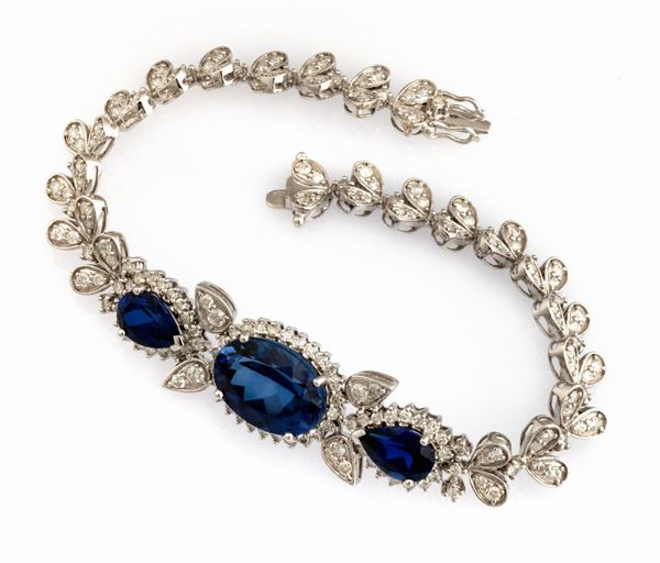 BRACCIALE CON BRILLANTI E PIETRE SEMIPREZIOSE BLU