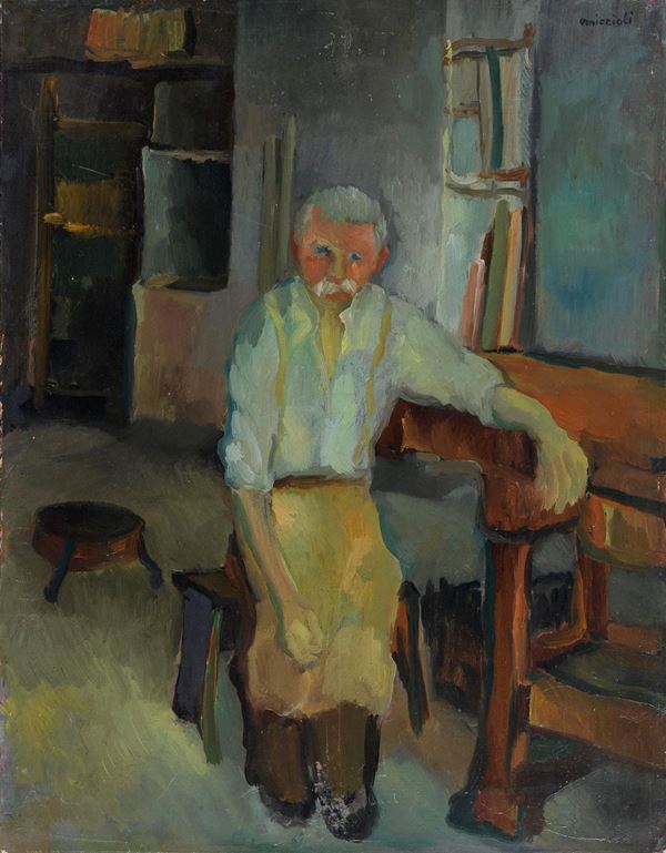 DIPINTO MIO PADRE NELLA BOTTEGA DI GIOVANNI OMICCIOLI, 1945