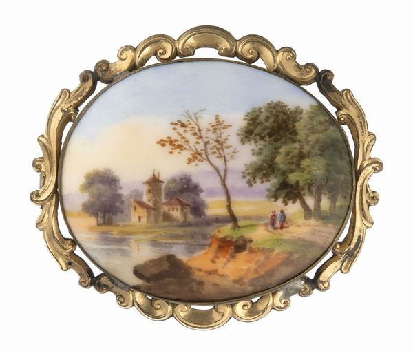 SPILLA CON MINIATURA, PROBABILMENTE SVIZZERA XIX SECOLO