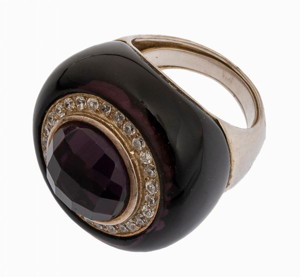 ANELLO CON PIETRA VIOLA E ZIRCONI