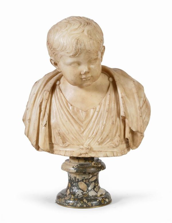BUSTO DI FANCIULLO TOGATO IN MARMO DELLA FINE DEL SEICENTO